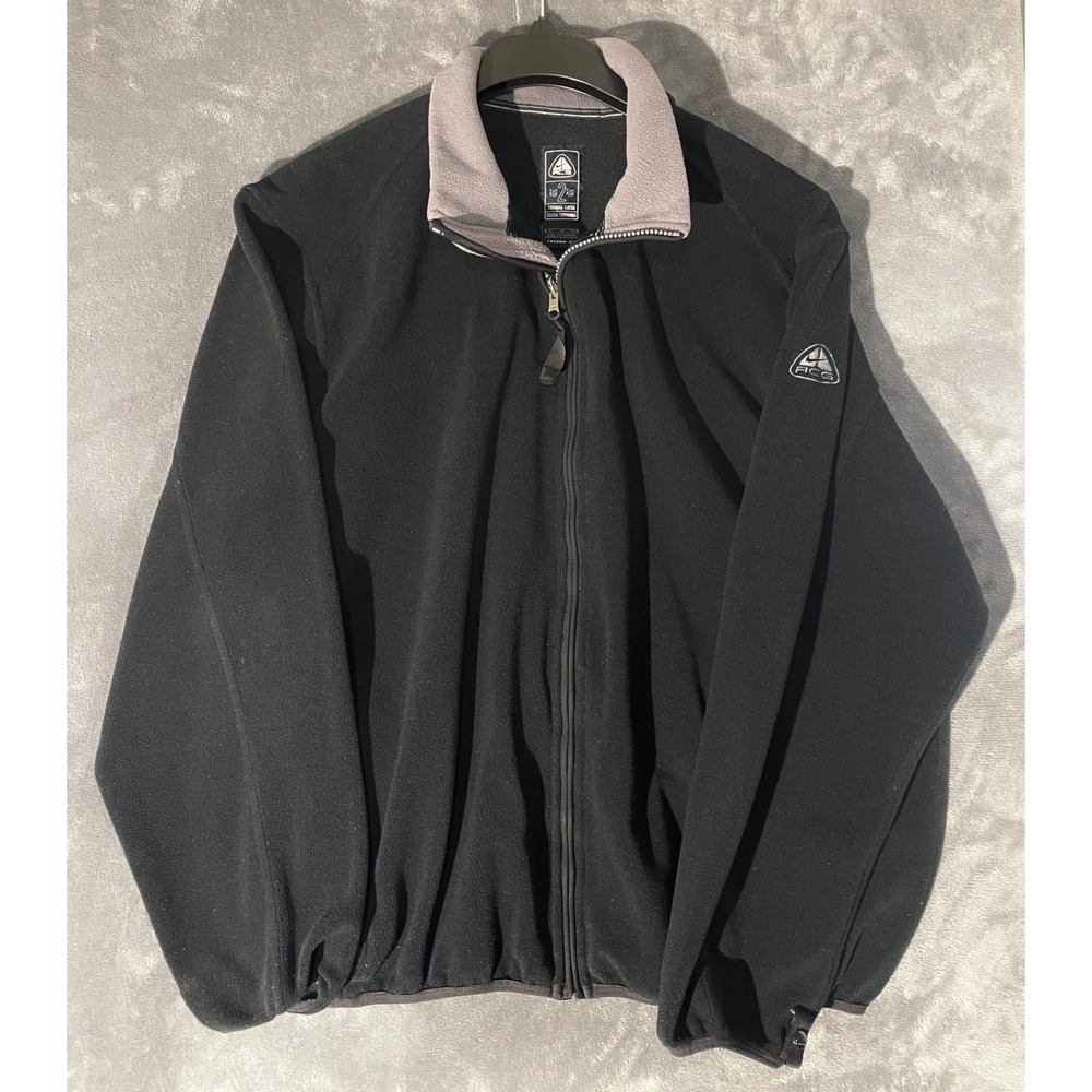 Vintage Nike ACG Therma-FIT Fleece Jacket Men XL Black Full Zip Thermal Layer 2